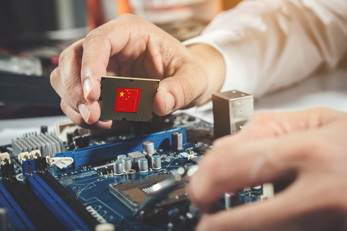 A stock image showing a chip with China's flag on it