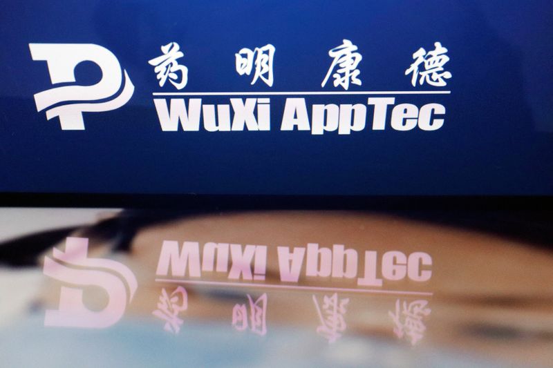 The logo of Chinese drug research and development group WuXi AppTec is displayed alongside its company website